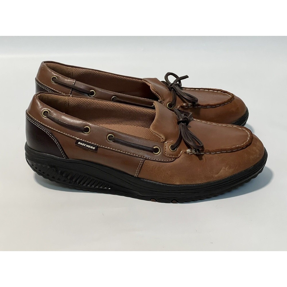 SKECHERS Shape-Ups Brown Leather Slip-On Loafers Women's Sz. 10 Shoes
